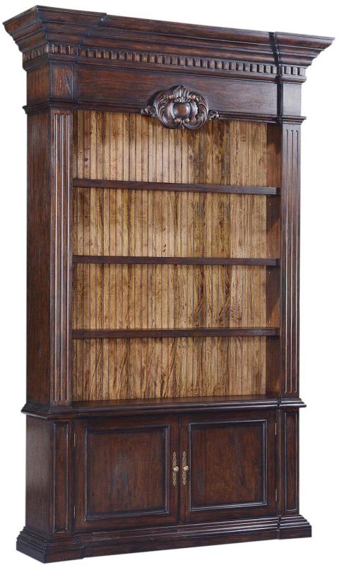 Bookcase Belize Dark Rustic Pecan Solid Wood 2-Door 3-Shelves Adjustable