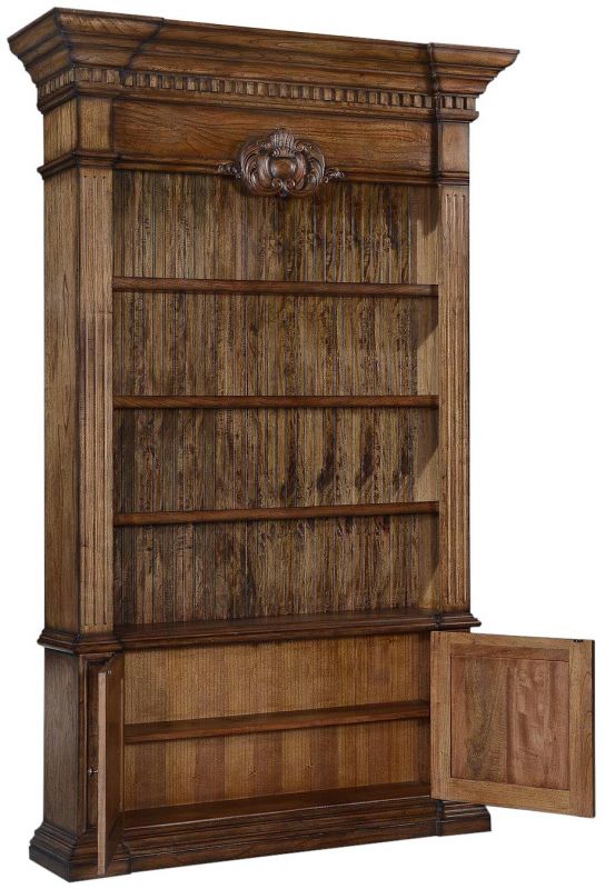 Bookcase Belize Rustic Pecan Solid Wood 2-Door 3-Shelves Adjustable