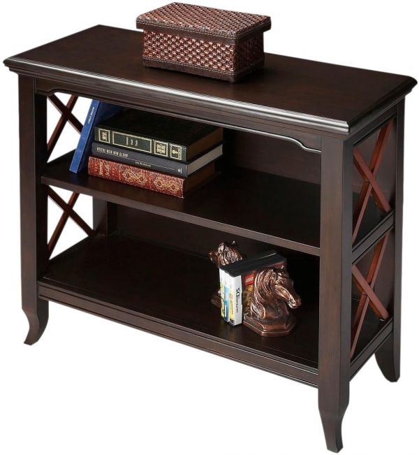 Bookcase Transitional X-Shaped Side Supports Cherry Distressed Black Birch