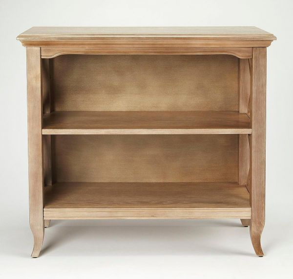 Bookcase X-Shaped Side Supports Distressed Driftwood Birch Rubberwood 2 -Shelf