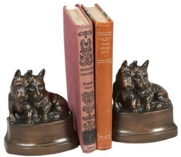 Bookends Bookend Classic 2 Sitting Scottie Dogs Chocolate Brown Cast Resin