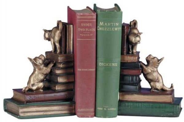 Bookends Bookend Dog And Cat Playful Friends Dogs Cast Resin Hand-Painted