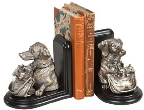 Bookends Bookend EQUESTRIAN Traditional Antique Dog with Basket of Fox Kits