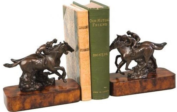 Bookends Bookend EQUESTRIAN Traditional Antique Horse Photo Finish Chocolate