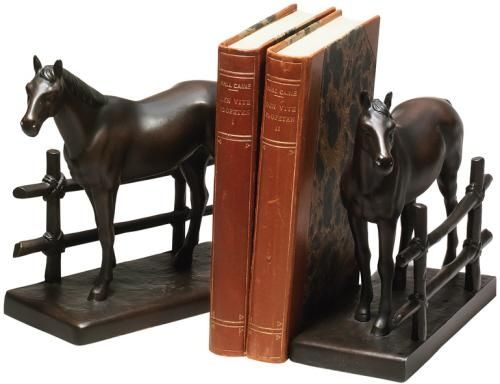 Bookends Bookend EQUESTRIAN Traditional Antique Horse and Fence Chocolate Brown