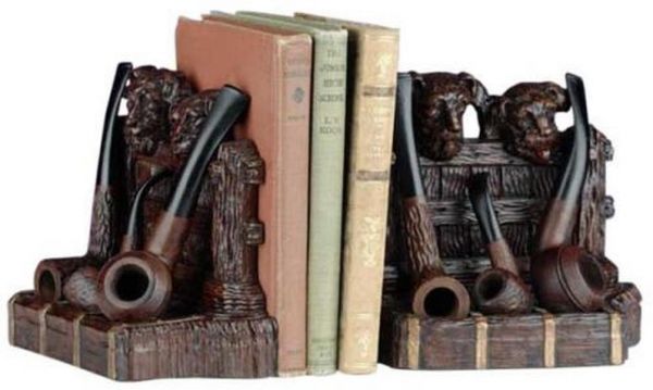 Bookends Bookend Faux Pipe Rack With Dogs Dog Pair Cast Resin Hand-Painted