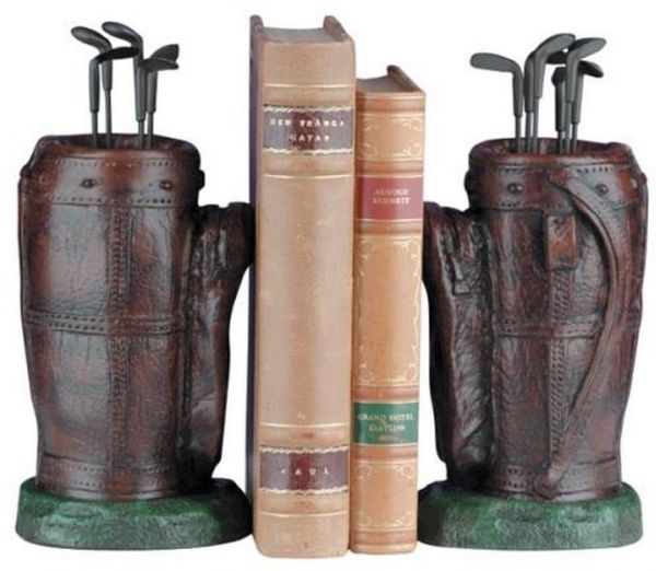 Bookends Bookend GOLF Traditional Antique Bag Oxblood Red Resin Hand-Painted