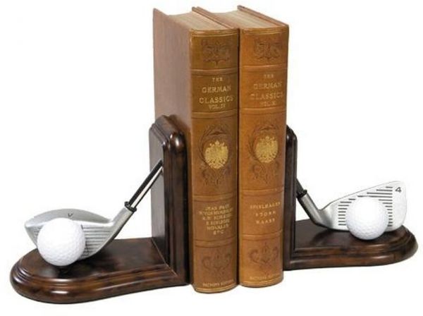 Bookends Bookend GOLF Traditional Antique Driver and Four Iron Club Chocolate