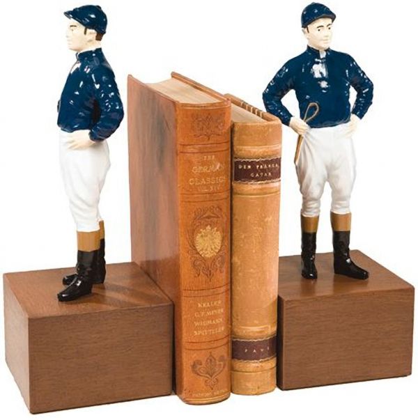 Bookends Bookend Jockey In His Riding Colors Large Chestnut Navy Blue Cast