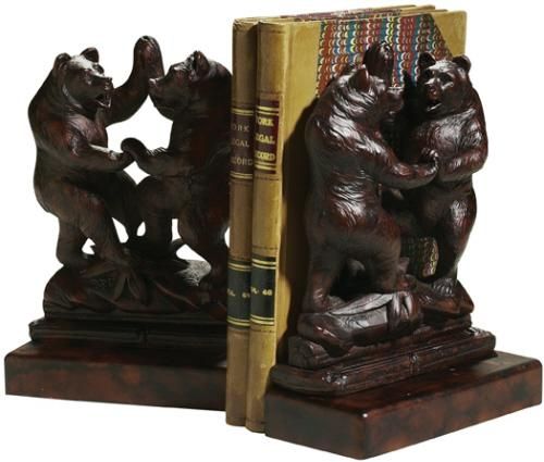 Bookends Bookend MOUNTAIN Rustic Dancing Bears Oxblood Red Resin Hand-Painted