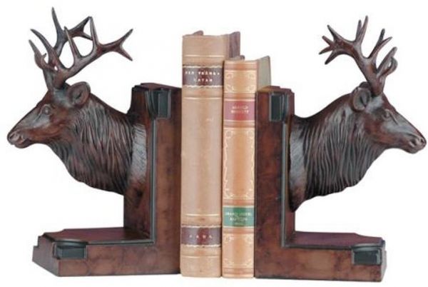 Bookends Bookend MOUNTAIN Rustic Majestic Elk Head Oxblood Red Resin