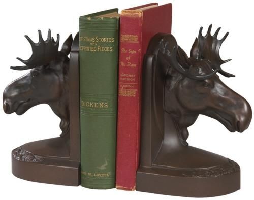 Bookends Bookend MOUNTAIN Rustic Moose Head Large Chocolate Brown Resin