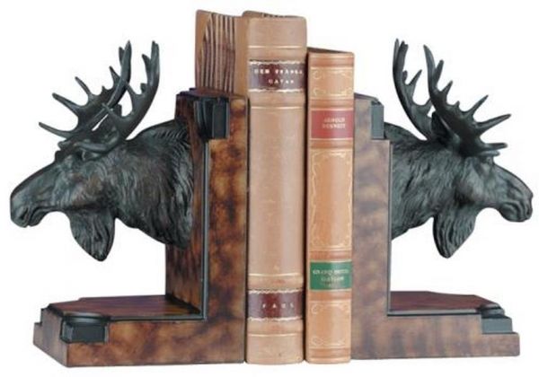 Bookends Bookend MOUNTAIN Rustic Moose Head Resin Hand-Painted Hand-Cast