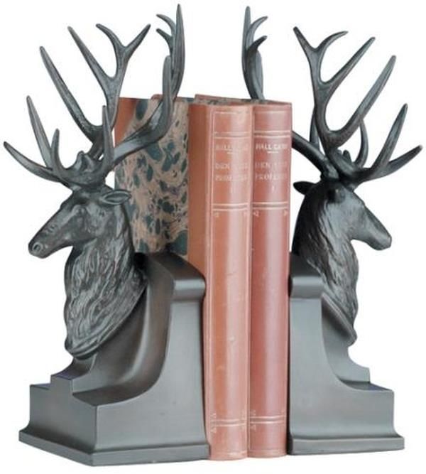 Bookends Bookend MOUNTAIN Rustic Pair of Deer Head Resin Hand-Painted Finely
