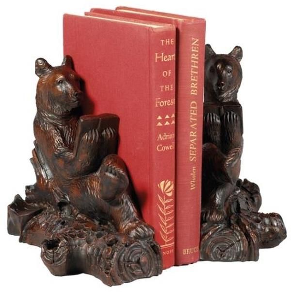 Bookends Bookend MOUNTAIN Rustic Whimsical Reading Bear Oxblood Red Resin