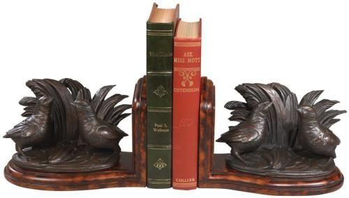 Bookends Bookend MOUNTAIN Traditional Antique 2 Quail Birds Chocolate Brown