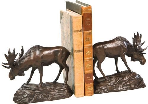 Bookends Bookend Moose On Rock Chocolate Brown Cast Resin Hand-Cast