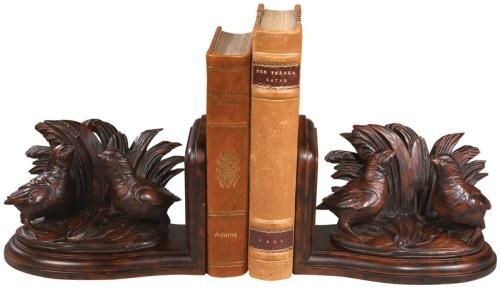 Bookends Bookend TRADITIONAL Antique 2 Quail Birds Chocolate Brown Resin