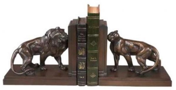 Bookends Bookend TRADITIONAL Antique King of the Jungle Lioness Mate Lion Resin