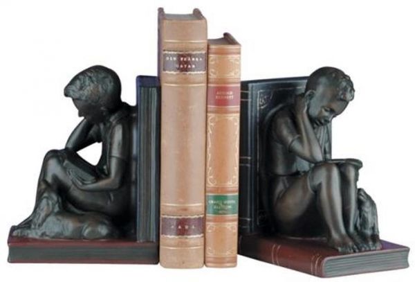 Bookends Bookend TRADITIONAL Antique School Boy Reading Book Resin Hand-Painted