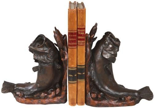 Bookends Bookend TRADITIONAL Antique Southern Bass Fish Oxblood Red Resin