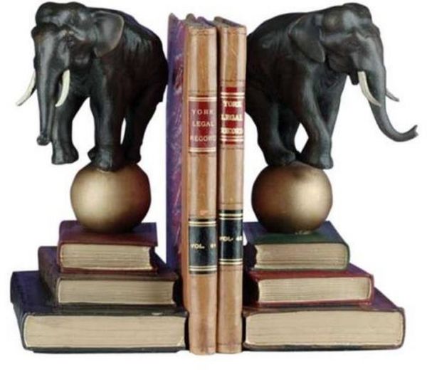 Bookends Bookend TRADITIONAL Antique Standing Elephant on Ball Ebony Black