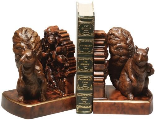 Bookends Bookend TRADITIONAL Rustic Squirrel Large Resin Hand-Painted Hand-Cast