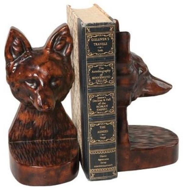 Bookends Fox Head Lifelike Brown Hand Painted Resin OK Casting Made in USA