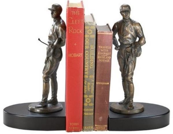 Bookends Jockey Weigh-In Vintage Gold Resin Black Base Hand Painted OK Casting