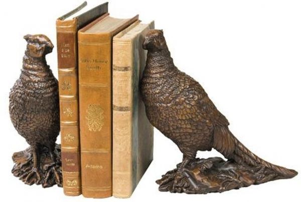 Bookends Standing Pheasant Birds Brown Hand Painted Detailed Resin OK Casting
