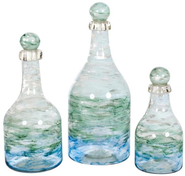 Bottles Bottle Vase Ocean Blue Set 3 Glass