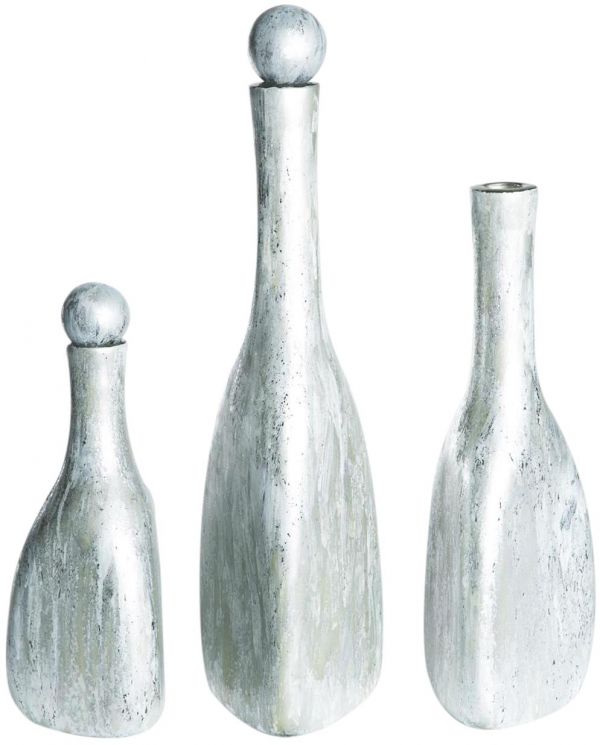 Bottles Bottle Vase Triangle Triangular Shimmering Dawn Silver Set 3