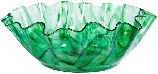 Bowl Ruffle Large Acid Wash Aquatic Emerald Green Glass
