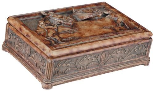 Box EQUESTRIAN Traditional Antique Horse Hinged Lid Chestnut Resin Hand-Painted