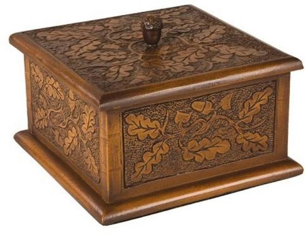 Box MOUNTAIN Traditional Antique Acorn Leaves Leaf Lift-Off Lid Flip-Top Resin