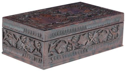 Box MOUNTAIN Traditional Antique Leaves Grapes Leaf Hinged Lid Resin