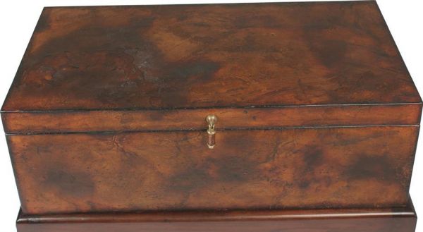 Box On Stand SARREID RANCH Country Farmhouse Brown Leather Wood Tabacco