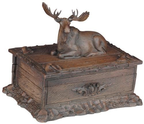 Box Resting Moose Hinged Lid Intricately Carved Hand-Cast Resin OK Casting