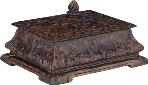Box TRADITIONAL Antique Table Top Resin Hand-Painted Carved Hand-Cast Pa