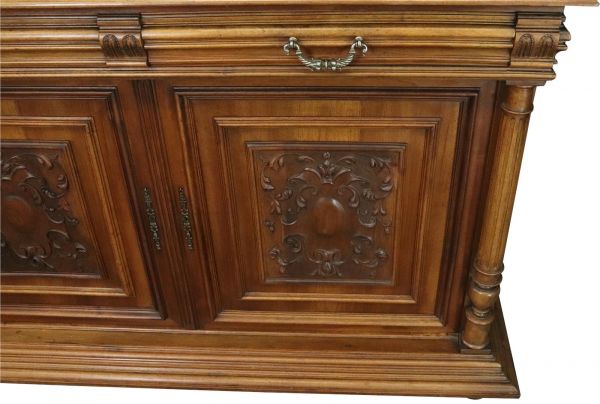 Buffet Henry II Renaissance Antique 1900 Carved Walnut Wood 5-Door 2-Drawer