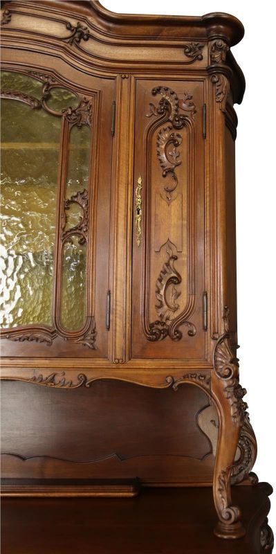 Buffet Louis XV Rococo Antique French 1880 Walnut Beautifully Carved Wood Glass