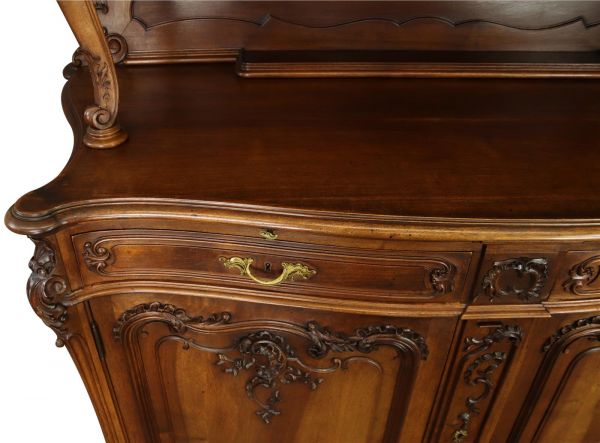 Buffet Louis XV Rococo Antique French 1880 Walnut Beautifully Carved Wood Glass