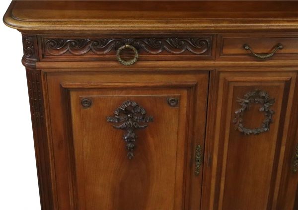 Buffet Louis XVI Antique French Walnut 1900 Glass Doors Pretty Carvings
