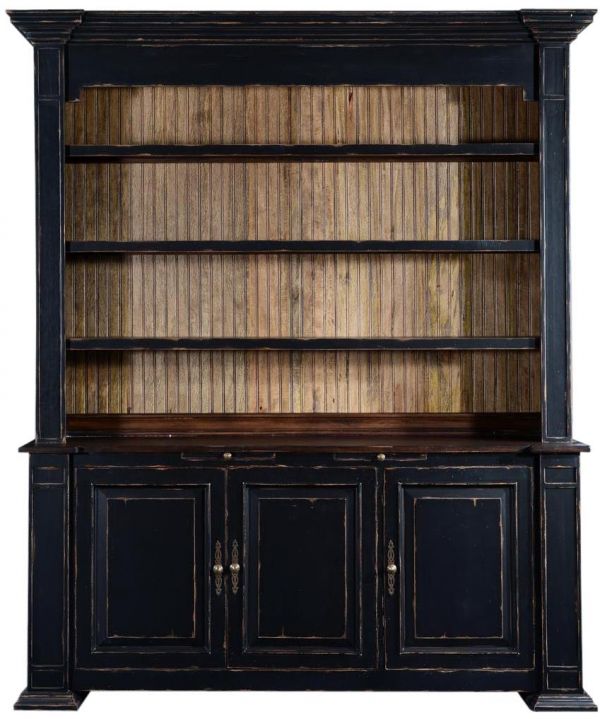 Cabinet European Welsh Solid Wood Blackwash Dark Rustic Pecan Shelves 3-Door