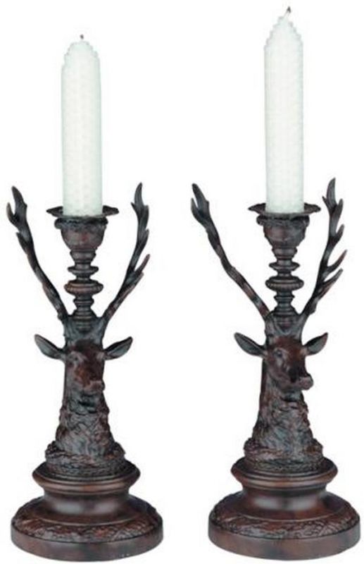 Candleholder Candlestick MOUNTAIN Rustic Deer Pair Resin Hand-Painted Hand-Cast