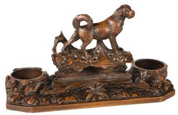 Carving Sculpture MOUNTAIN Traditional Antique Dog Chocolate Brown Resin