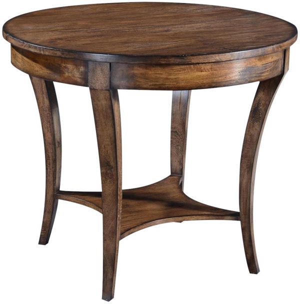Center Table Holland Round Rustic Pecan Solid Wood Curved Tapered Legs Tier