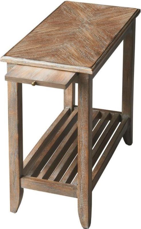 Chairside Table End Side Dusty Trail Distressed Gray Tan Rubberwood Cherry