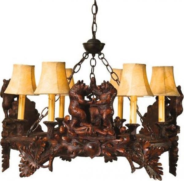 Chandelier Dancing Bear 6-Light Hand-Cast Made in USA OK Casting Faux Leather
