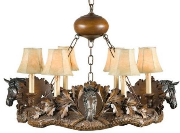 Chandelier EQUESTRIAN Traditional Antique 3 Horse Head 6-Light Chocolate Brown